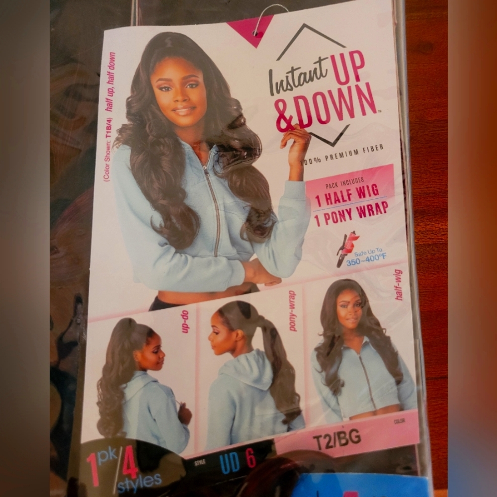 Instant Weave Half Up Half Down Wig + Ponytail Burgundy Color